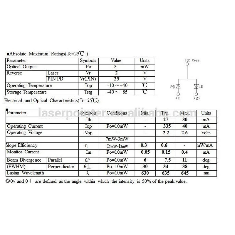 BOB LD professional 635 nm 5mw / 10mw TO18 5.6mm Red laser diode 635nm