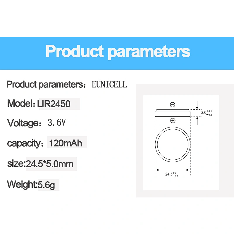 LIR2450 3.6V lithium ion button cell battery