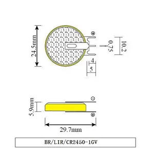 lithium battery 3V CR2450 with solder tabs cr2450 coin cell battery