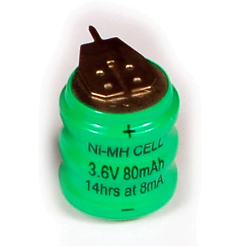 3.6v 160mah nimh rechargeable button cell battery with tabs