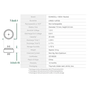 Alkaline 1.5V LR632 AG9 LR936 LR932 LR45 4.5v button cell battery