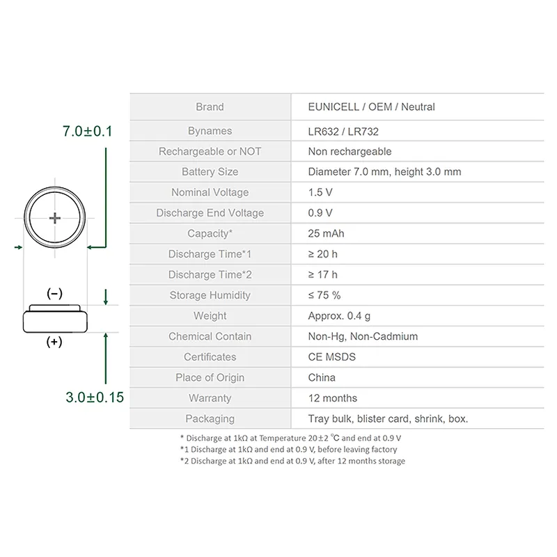 Alkaline 1.5V LR632 AG9 LR936 LR932 LR45 4.5v button cell battery