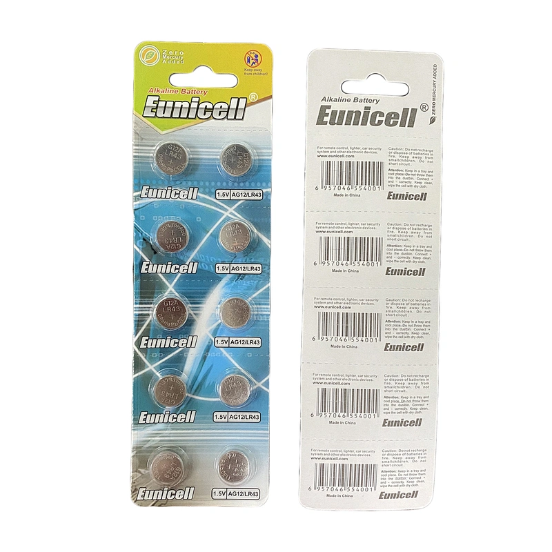 High performance LR43 AG12 1.5v alkaline button cell battery