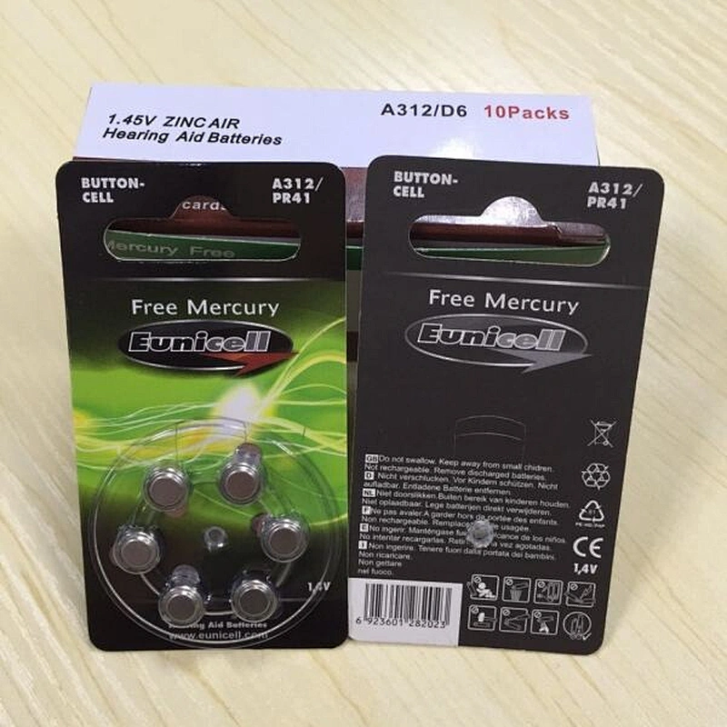 A312 PR41 1.4v zinc air hearing aid battery Eunicell brand