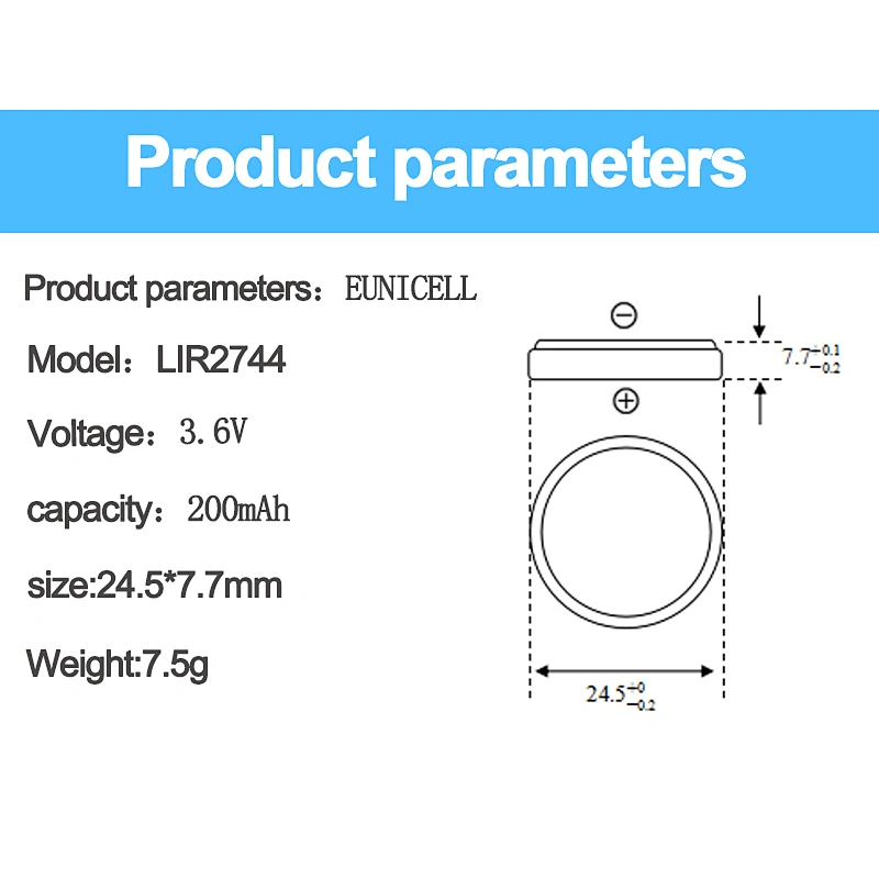Long discharge 3.6V Lir2477 Wearable Device Coin Battery for Watch