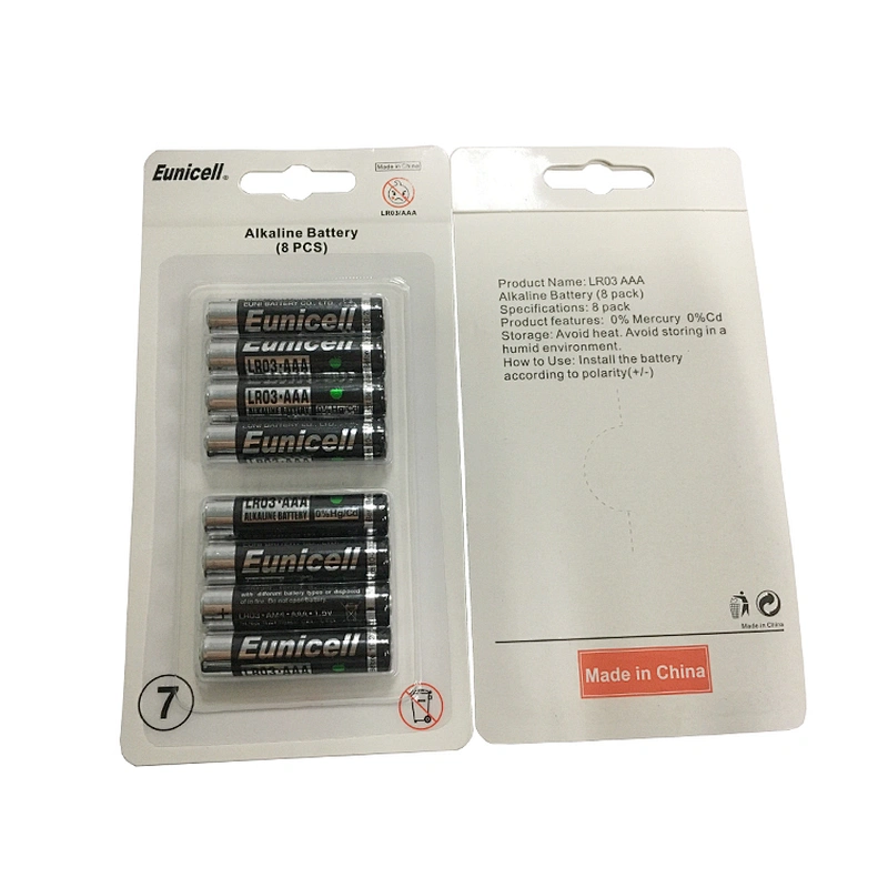 Hot Selling Blister Packed Toy Cars Mercury Free Black LR03 AAA Alkaline 1.5V Dry Cell Battery