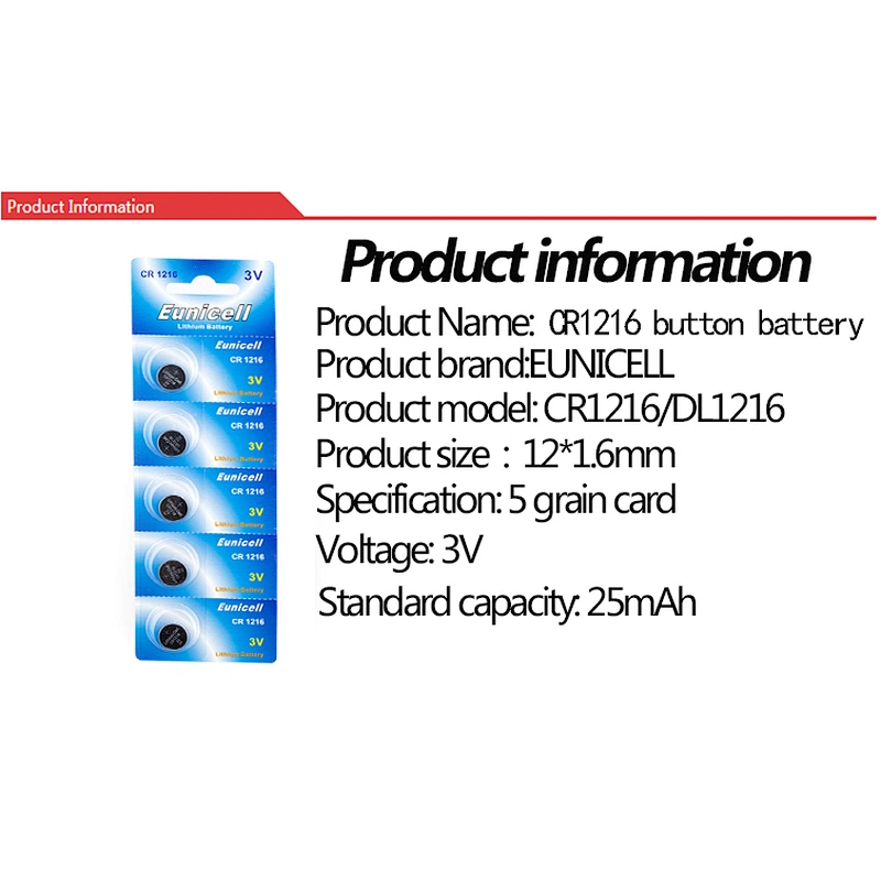 Micro cr1216 3v 25mah lithium button cell battery for medical instruments
