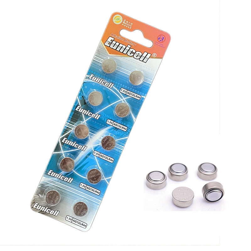 Eunicell 10pcs/Blister card LR44 1.5V Alkaline Button Cell ag13 Battery Coin AG13 LR44 4lr44 SR44SW