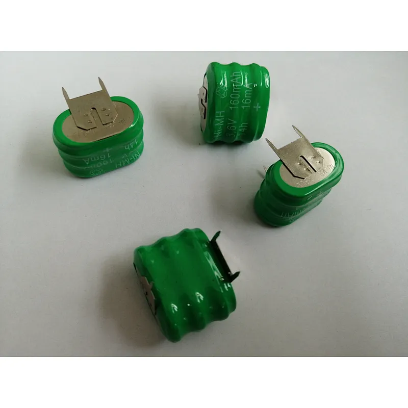 3.6v 160mah nimh rechargeable button cell battery with tabs