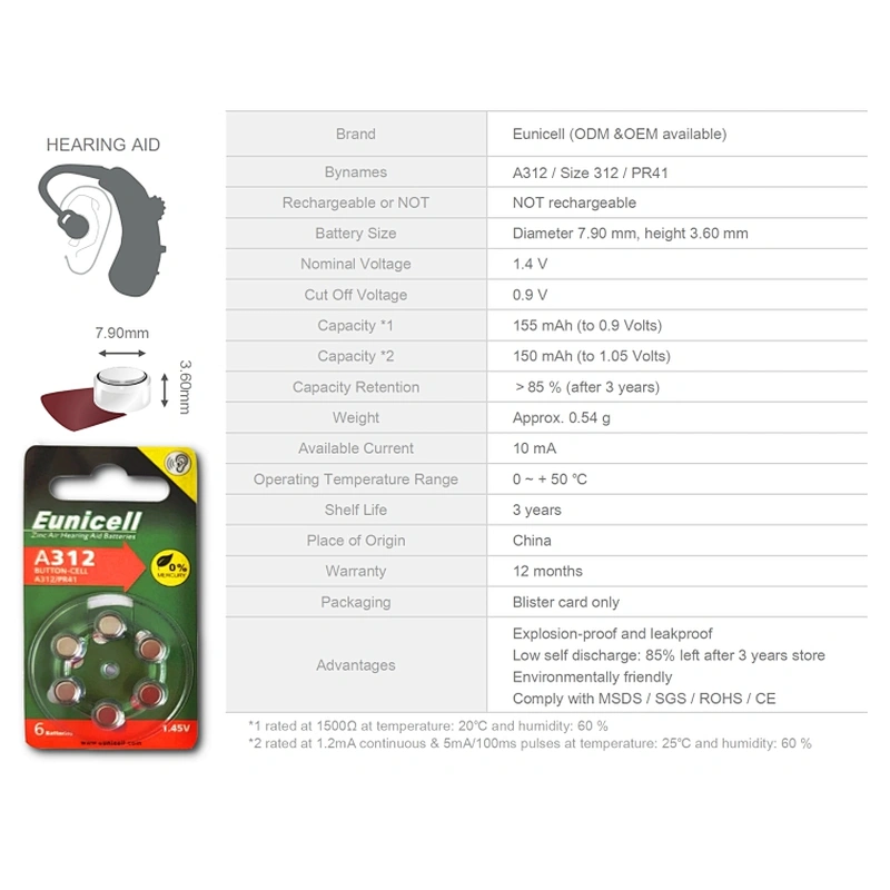 Amazon best seller Eunicell hearing aid battery 312 A312 1.4v pr41