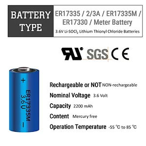 2/3A Size Batteries ER17335 li-socl2 lithium meter battery