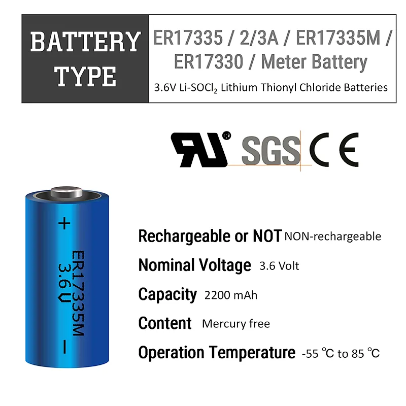 2/3A Size Batteries ER17335 li-socl2 lithium meter battery