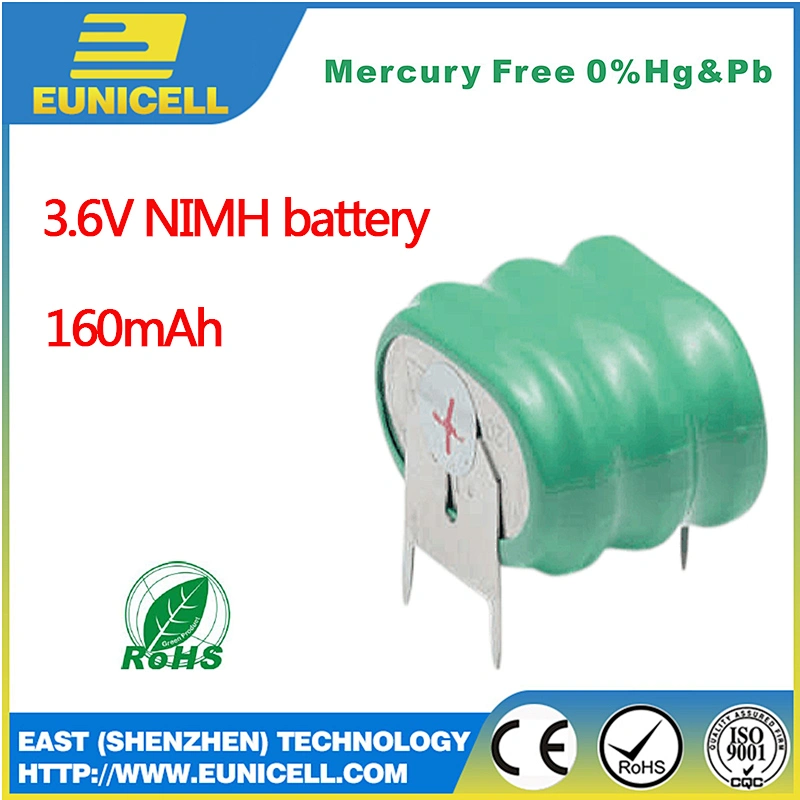 Hot Sale nimh rechargeable 3.6v 160mah  button cell battery solder tabs