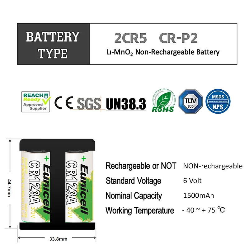 CR-P2 6V Lithium camera batteries cr123a cr2 2cr5 cr-p2 battery for Medical suppliers
