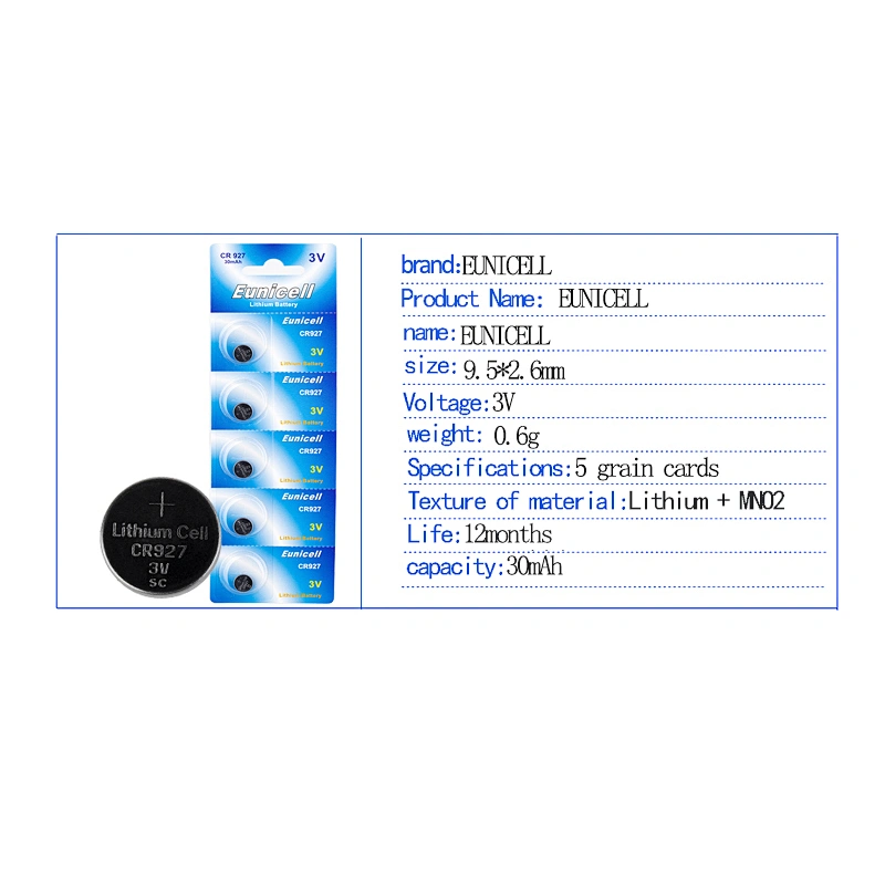 Eunicell Lithium coin cell battery 3v CR927 BR927 DL927 for watch electronic toy remote