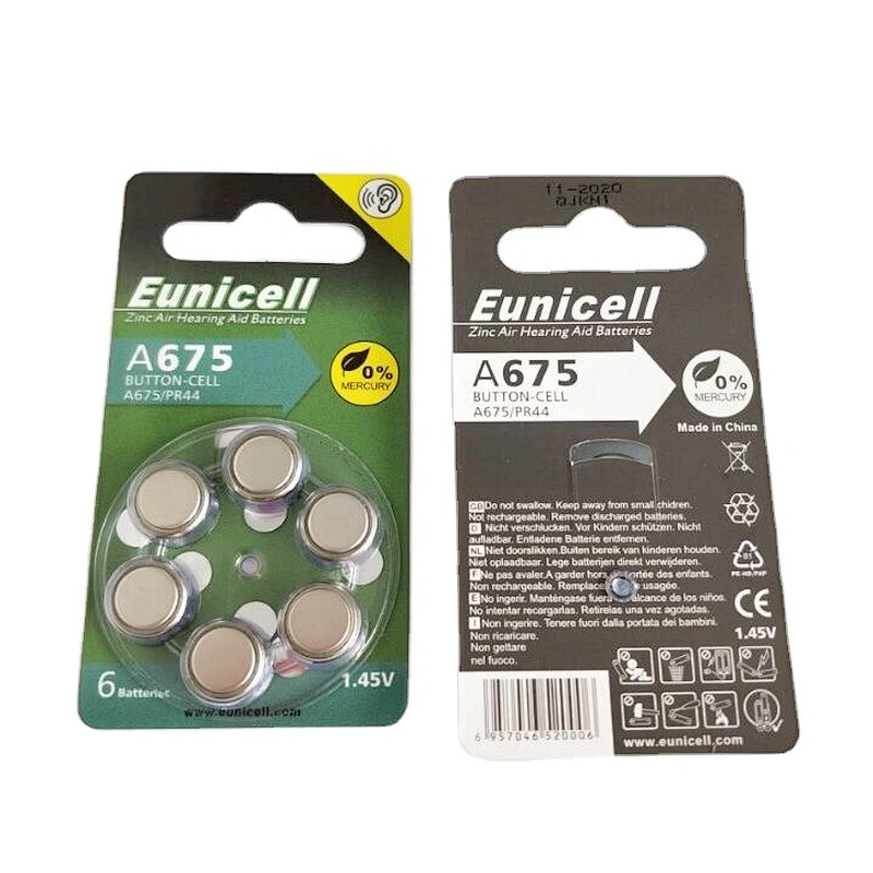 Shenzhen Eunicell 1.45V A675P 675 A675 PR44 Hearing Aid Battery For Hearing Aid Artificial Cochlea