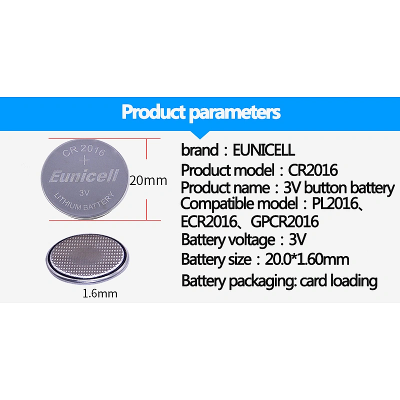 Eunicell hot sale 3v lithium button CR2016 Button Cell Battery For Computer