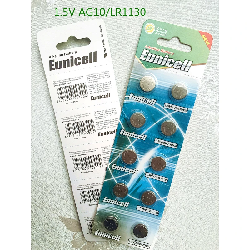 Mercury free AG10 battery 1.5v alkaline button cell batteries LR1130 LR54