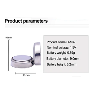 High quality Lr932 Ag9 button coin cell battery 1.5V Alkaline button watch battery