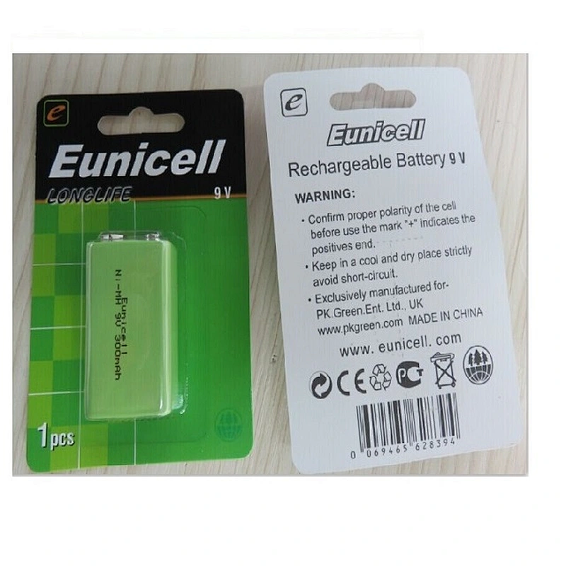 Long Cycle Life Battery 9v 300mAh NI-MH Batteries Rechargeable