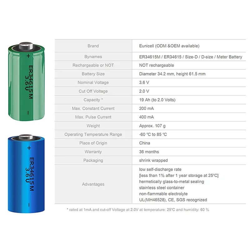 7.2V 19Ah Lithium Battery ER34615 Lithium D Size 34615 Battery Pack for ATM Machine