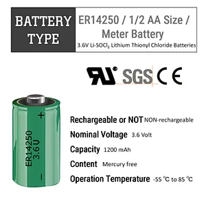 Super ER14250 3.6V 1/2AA with wire Lithium Battery 1/2AA Size ER14250H with lead / cable / wire
