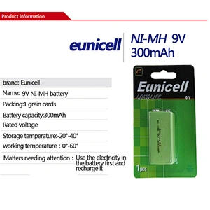 Long Cycle Life Battery 9v 300mAh NI-MH Batteries Rechargeable