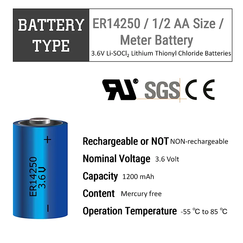 Eunicell LS14250 3.6V 1/2 AA Lithium Battery 1200MAH 1/2AA with newest production date