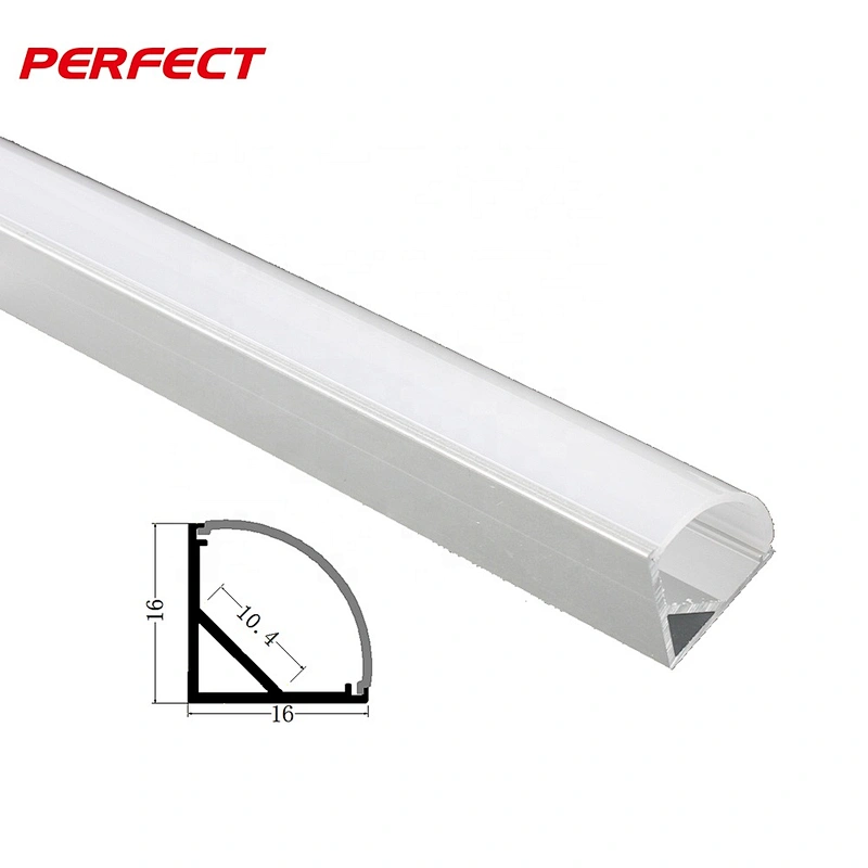 Silver 16x16mm V-Shape Curved Cover Channel Internal Width 10mm Corner Mounting LED Aluminum Channel with Mounting clips