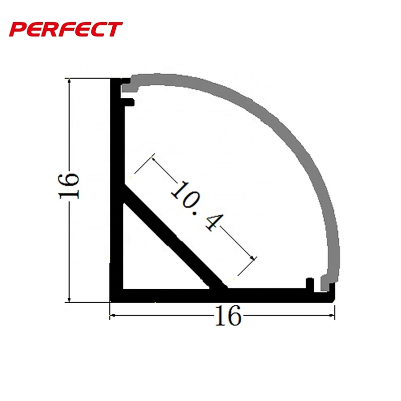 Silver 16x16mm V-Shape Curved Cover Channel Internal Width 10mm Corner Mounting LED Aluminum Channel with Mounting clips