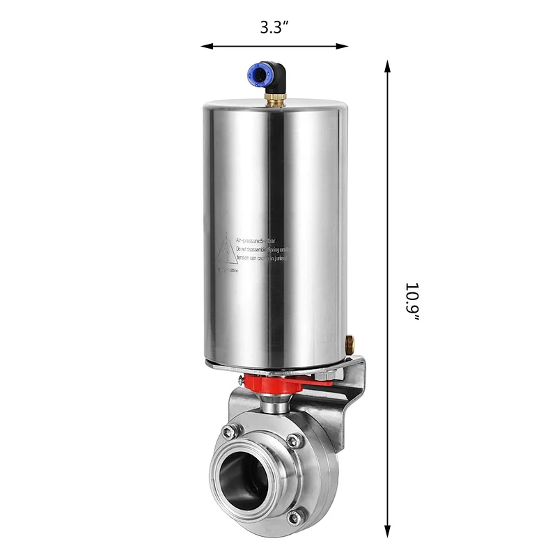 Stainless Steel Sanitary Pneumatic acting Threaded Butterfly Valve