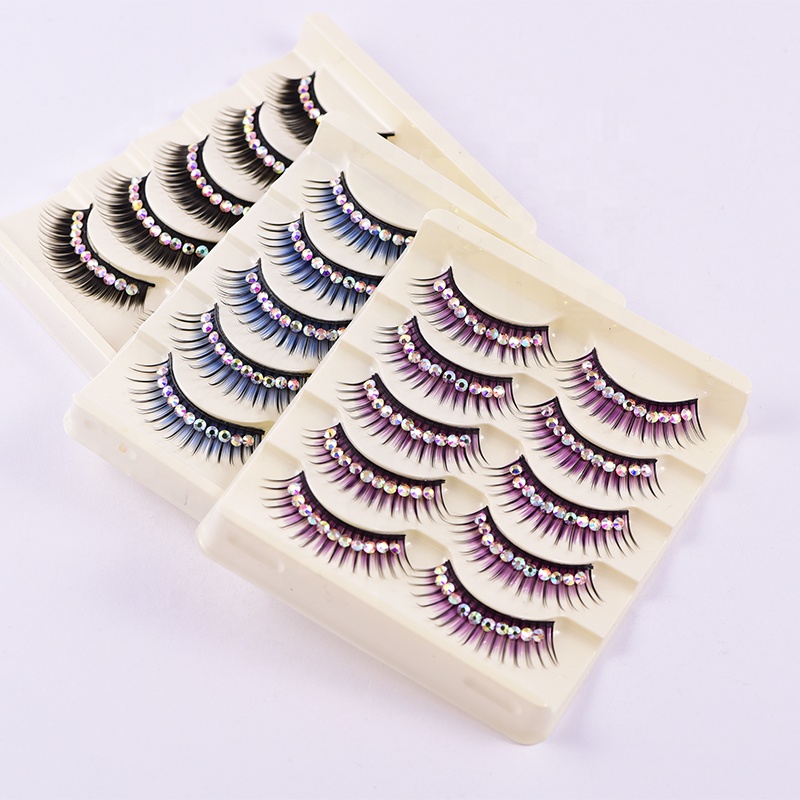 5 Pairs Colorful Glitter Shimmery Synthetic Diamond Jewel  color lash Stage Performance Latin Dance