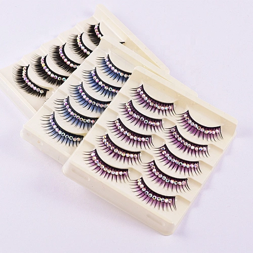 5 Pairs Colorful Glitter Shimmery Synthetic Diamond Jewel  color lash Stage Performance Latin Dance