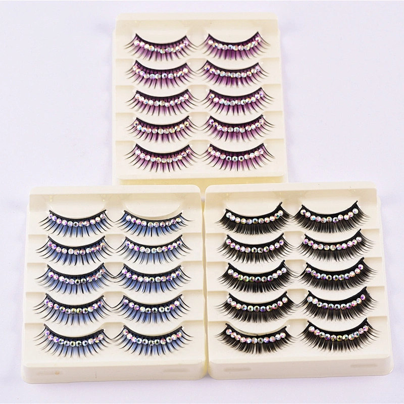 5 Pairs Colorful Glitter Shimmery Synthetic Diamond Jewel  color lash Stage Performance Latin Dance