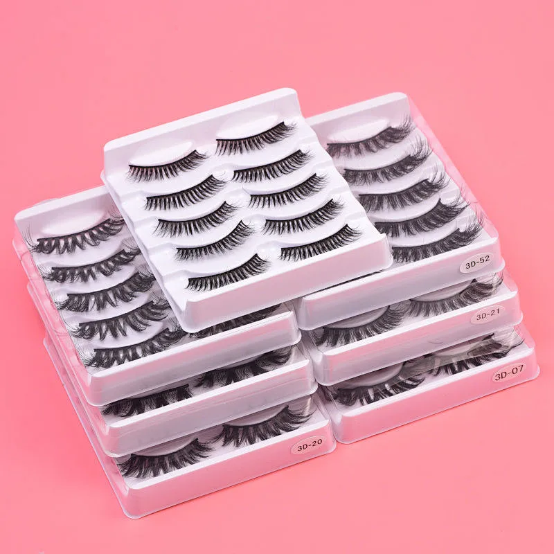 2022 New Factory Wholesale 3D 5D False Eyelashes Faux Mink Natural Long False Eyelashes With 5 Pairs