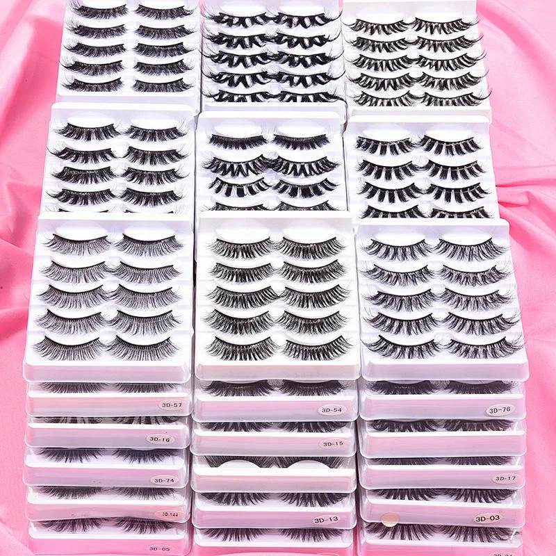 2022 New Factory Wholesale 3D 5D False Eyelashes Faux Mink Natural Long False Eyelashes With 5 Pairs