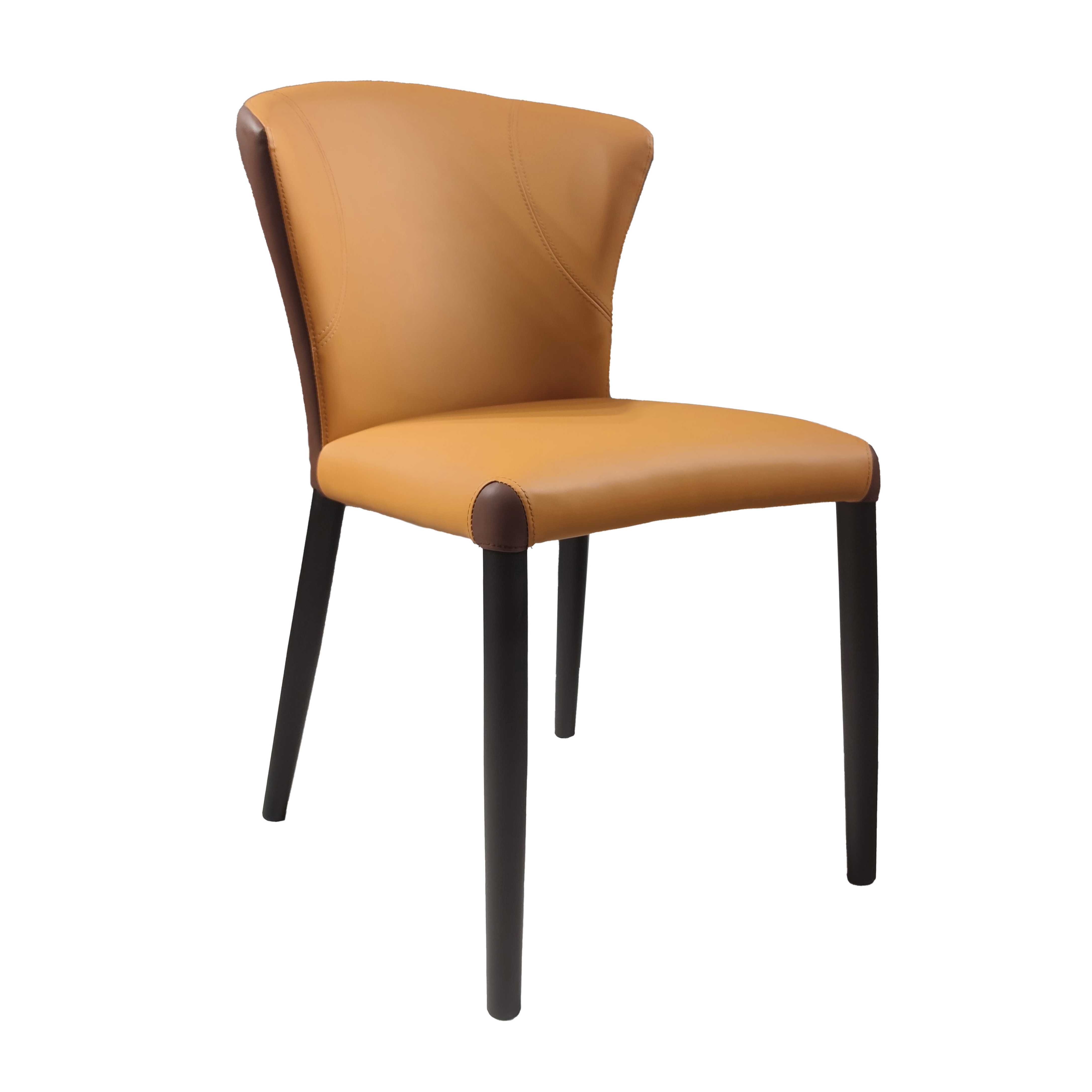 New  Brown Modern Industrial Real Leather Metal Leg Single Armless Furniture Dining Chair for Cafe Restaurant Living Room