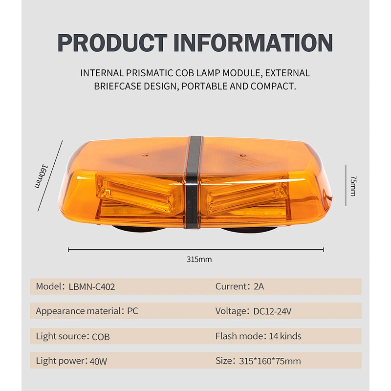 Emergency Strobe Lights Mini Bar 16 Flashing Modes Warning Beacon Light w/Magnetic Base for Law Enforcement Hazard Vehicles, Trucks, Snow Plow, Construction Cars ( Amber/Yellow)