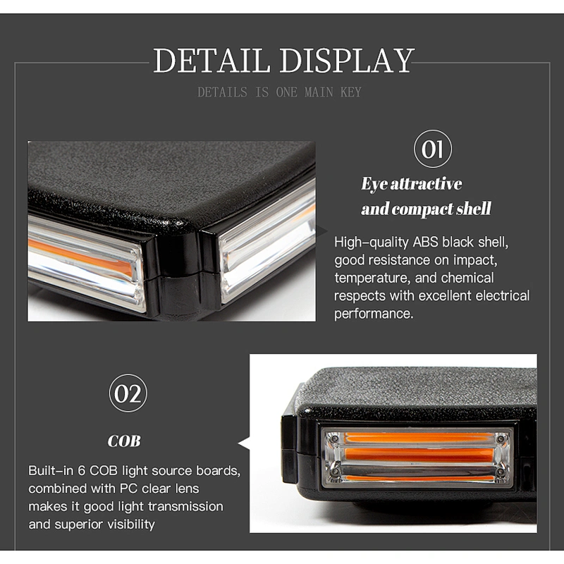 COB LED Amber/Yellow Roof Top Emergency Hazard Warning LED Mini Strobe Beacon Lights Bar w/Magnetic Base, for Snow Plow, Police, Firefighters, Trucks, Vehicles