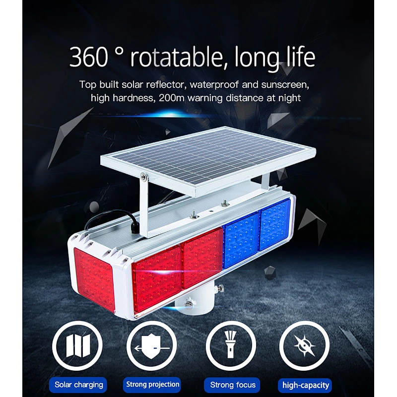 Solar energy flash lamp road construction led light red and blue four side lights double face warning light signal light