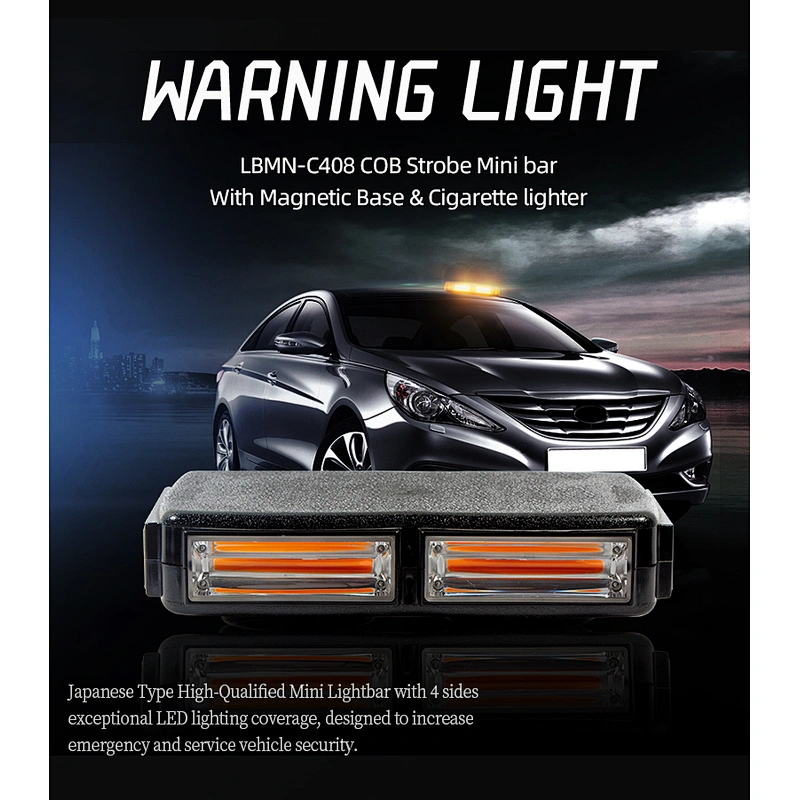COB LED Amber/Yellow Roof Top Emergency Hazard Warning LED Mini Strobe Beacon Lights Bar w/Magnetic Base, for Snow Plow, Police, Firefighters, Trucks, Vehicles