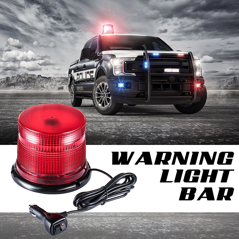 60 Watts Red Roof Mount Revolving Beacon Light for Trucks, Ambulance,Police Car,Fire Engineer.Crane