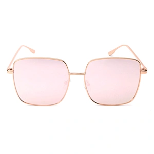Metal fashion ladies square oversized pink mirror sunglasses