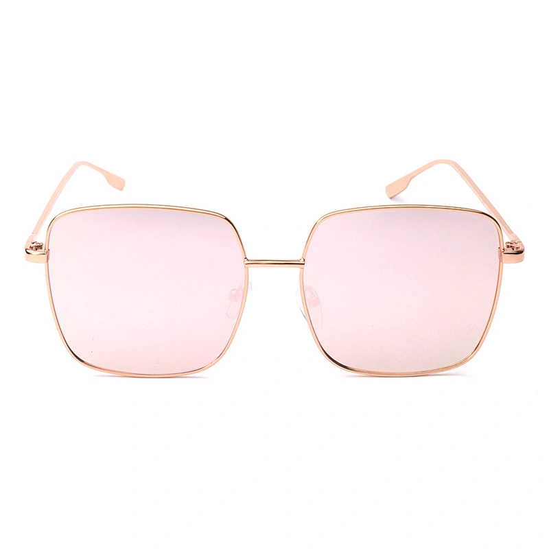 Metal fashion ladies square oversized pink mirror sunglasses