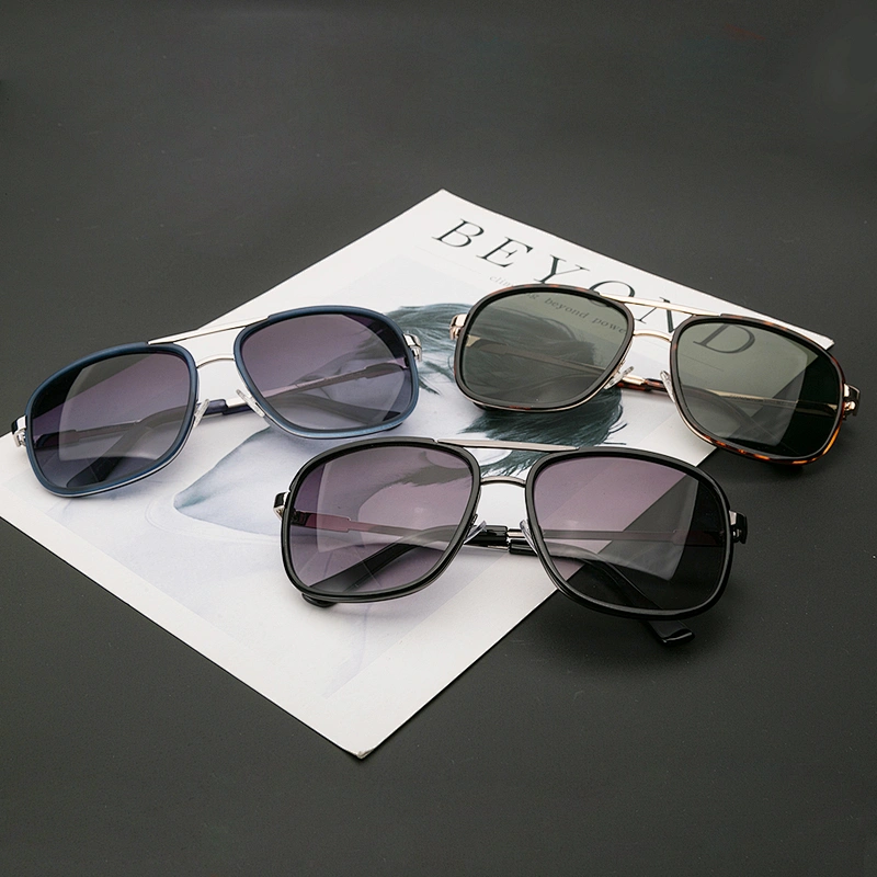 Custom logo fashion metal square mens polarized sunglasses