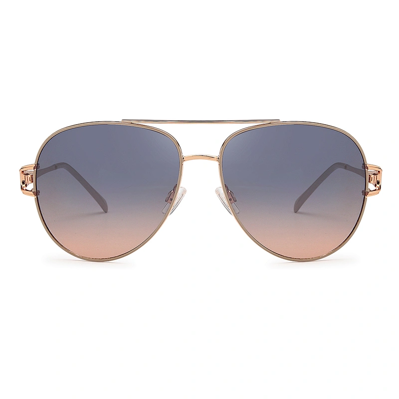 Double bridge fashion metal polarized sunglasses for women