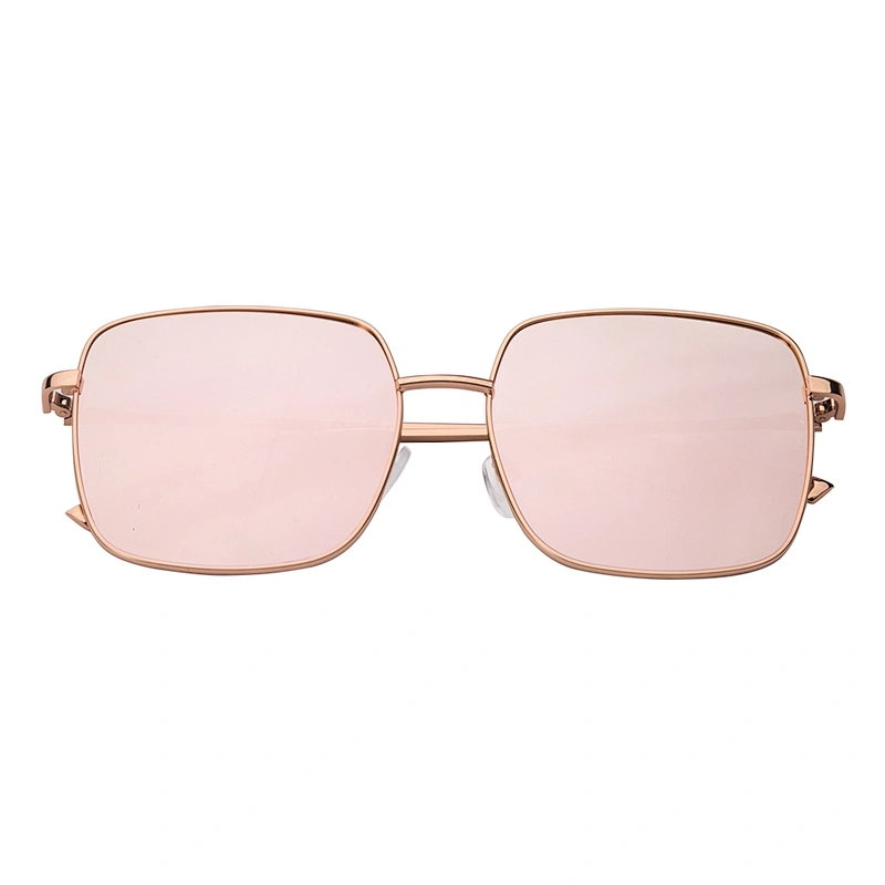 Metal fashion ladies square oversized pink mirror sunglasses