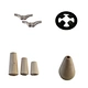 A partial display of wooden Venetian blinds components