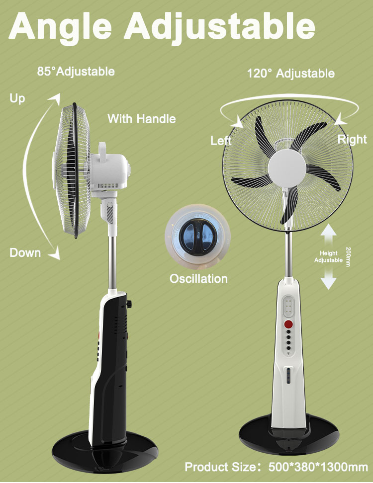 rechargeable standing fan size