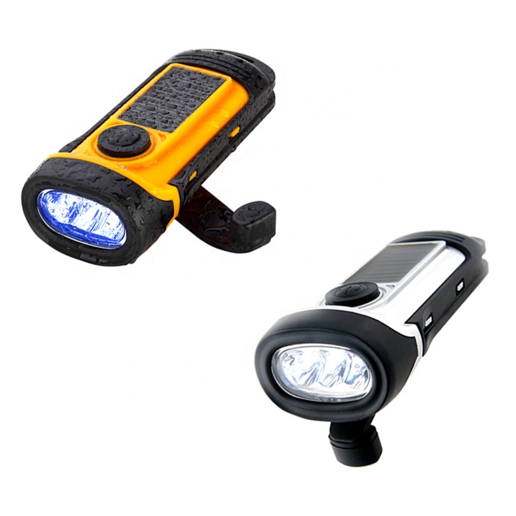 Waterproof Solar Powered Hand Cranking Multifunction Dimming Flashlight